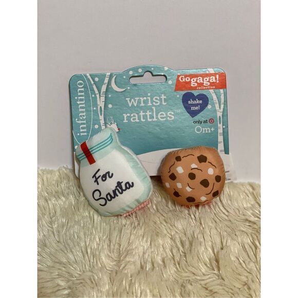 One Set Infantino Go Gaga! Holiday Wrist Rattles-Cookies & Milk for Santa - Picture 1 of 2